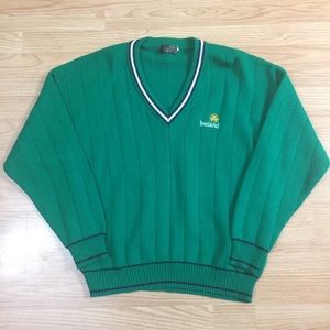 Vintage Ireland Irish Sweater V-Neck Green H2